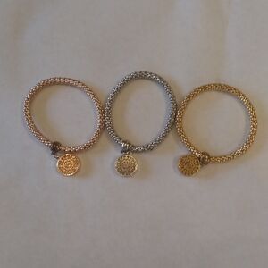 Three-Tone Mesh Charm Bracelets - Gold, Silver, Rose Gold